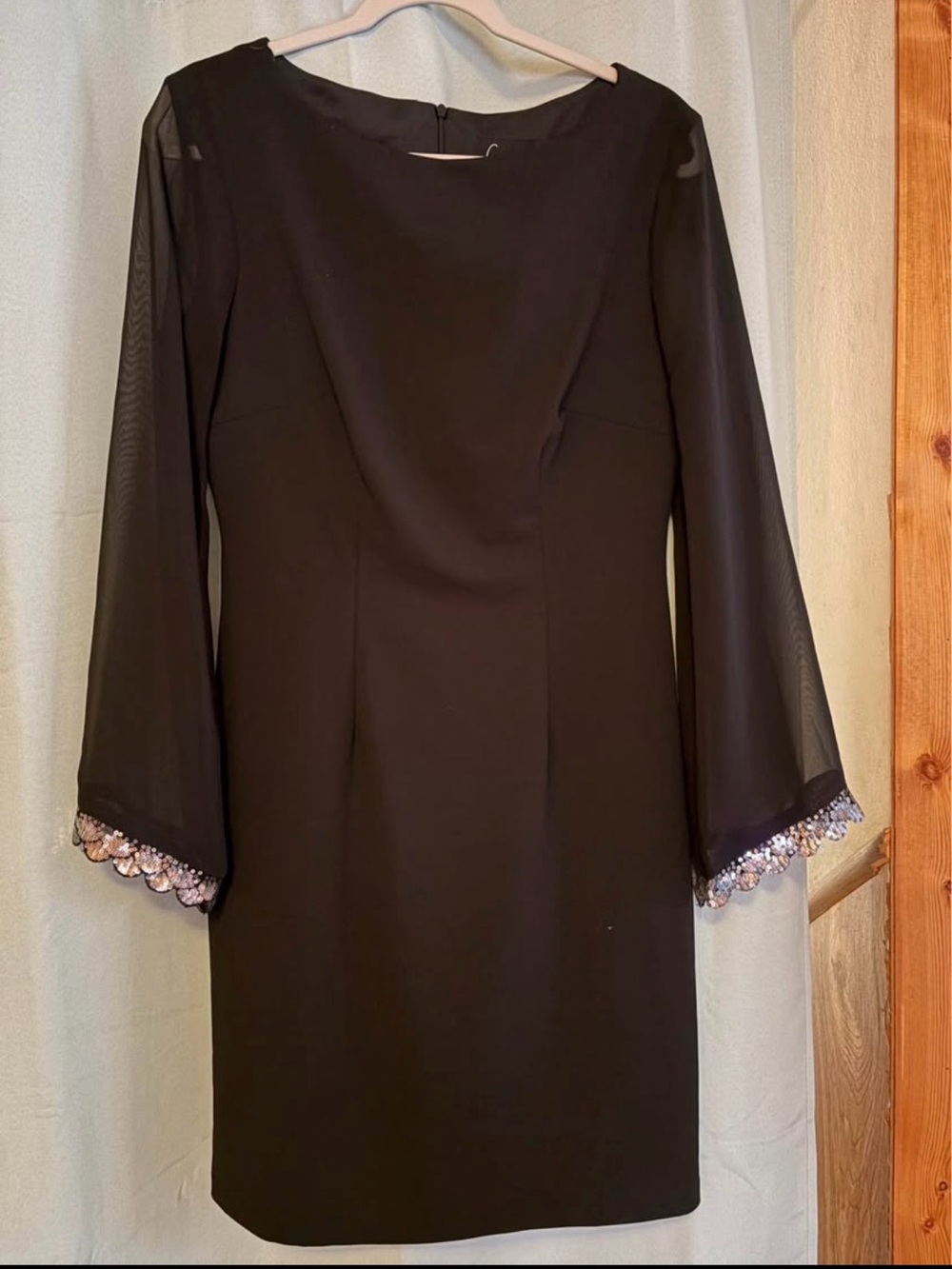 Black Sheath Dress with Sequin Cuff Detail - Women